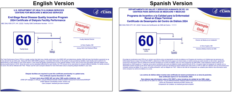 2024 English and Spanish language Performance Score Certificate Examples
